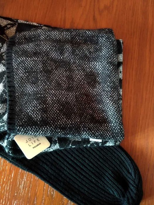 Шарф серебряный вместе с шапкой шапка-шарф длинный шерстяной