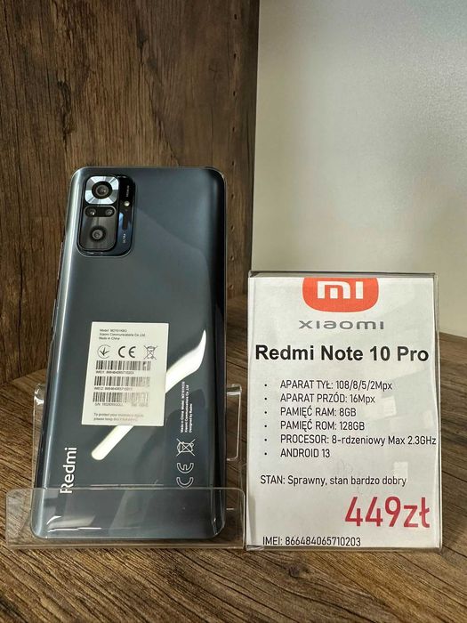 Smartfon Telefon Xiaomi Redmi Note 10 Pro 8/128GB szary stan bdb gwarancja