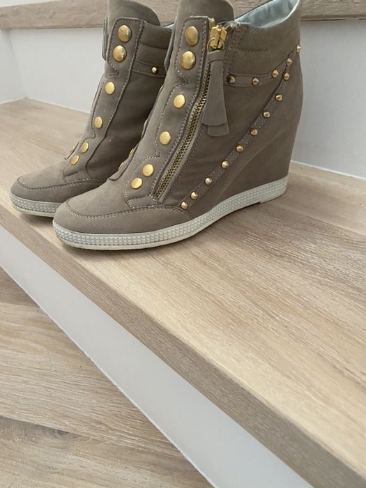 Venezia sneakersy koturny skóra zamsz