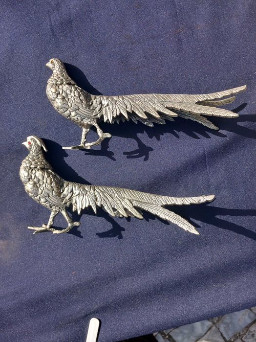 Faisão, duas esculturas banhada em prata portuguesa, séc.xx