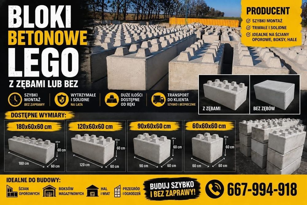 Bloki betonowe typu LEGO