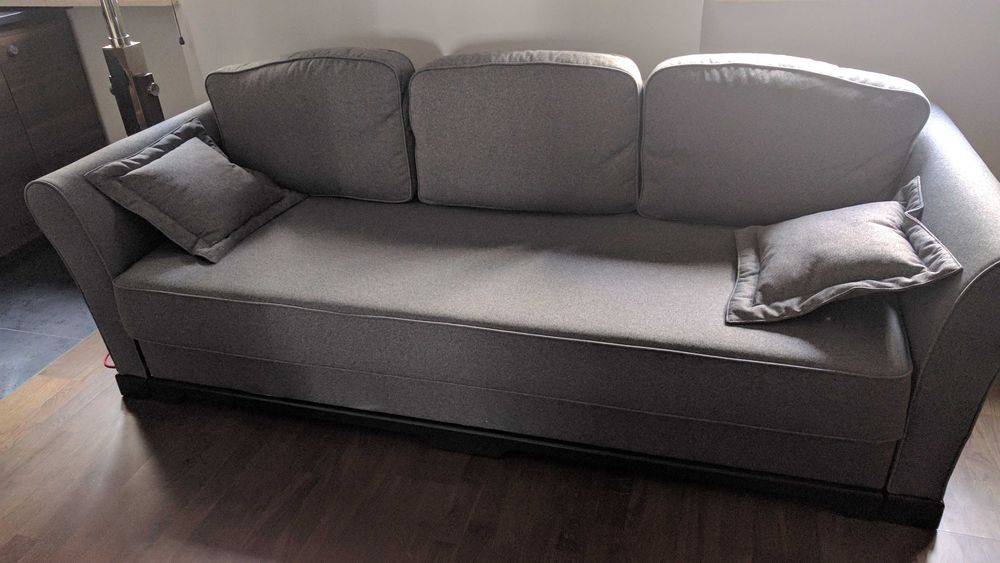sofa 225 cm, rozkładana do spania, szara, nowoczesna