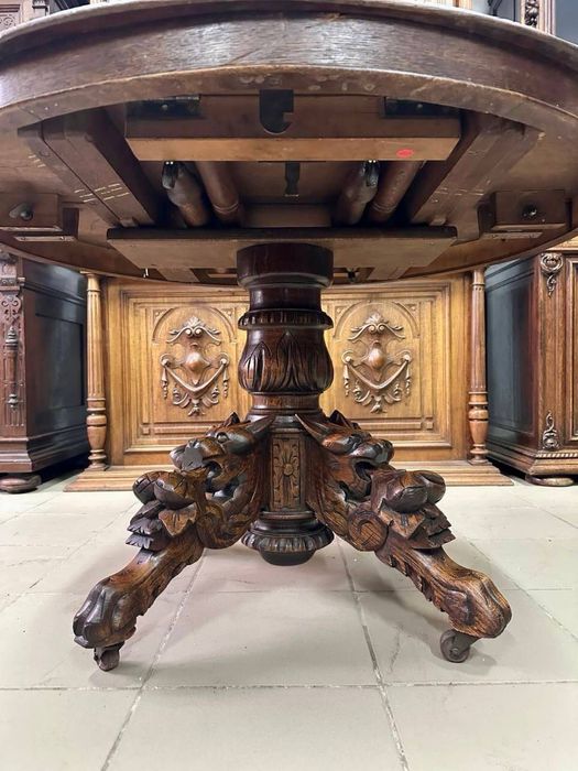 Різьблений обідній гарнітур вітрина сервант дерево стіл стільці 4003