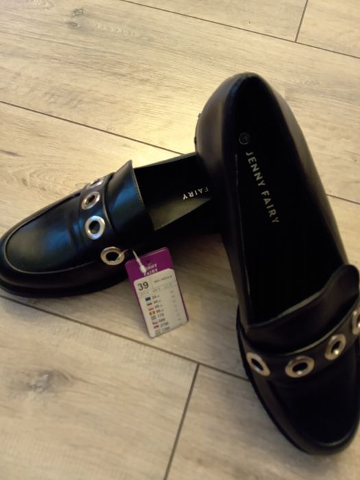 Mokasyny, półbuty, buty damskie. 39/39,5 Jenny Fairy. Czarne