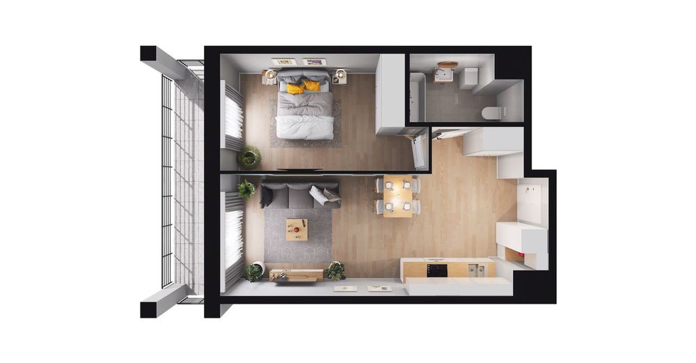 2-pokojowe mieszkanie 45m2 + loggia
