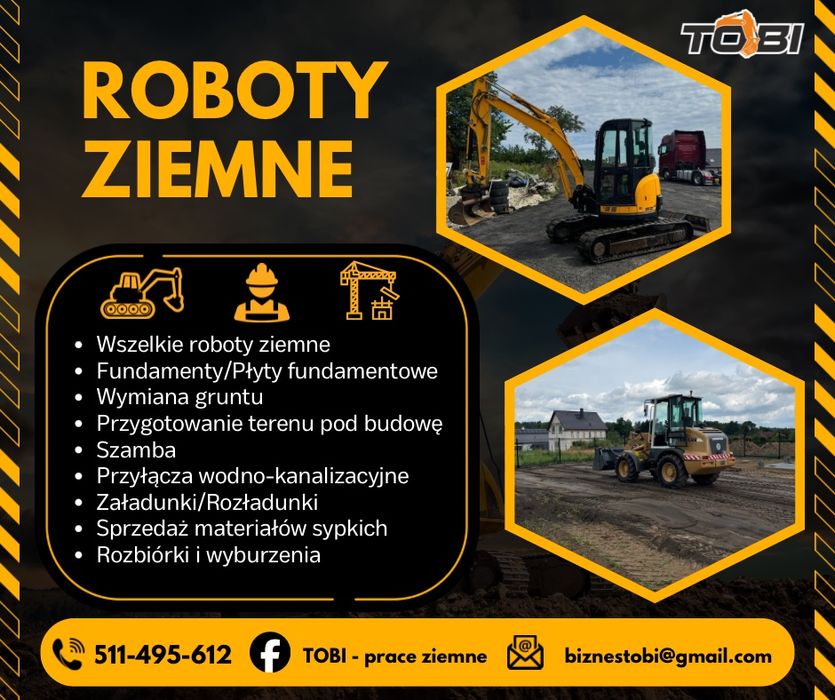 Usługi minikoparką/ładowarką robotyziemne/rozladunki/szamba/fundamenty