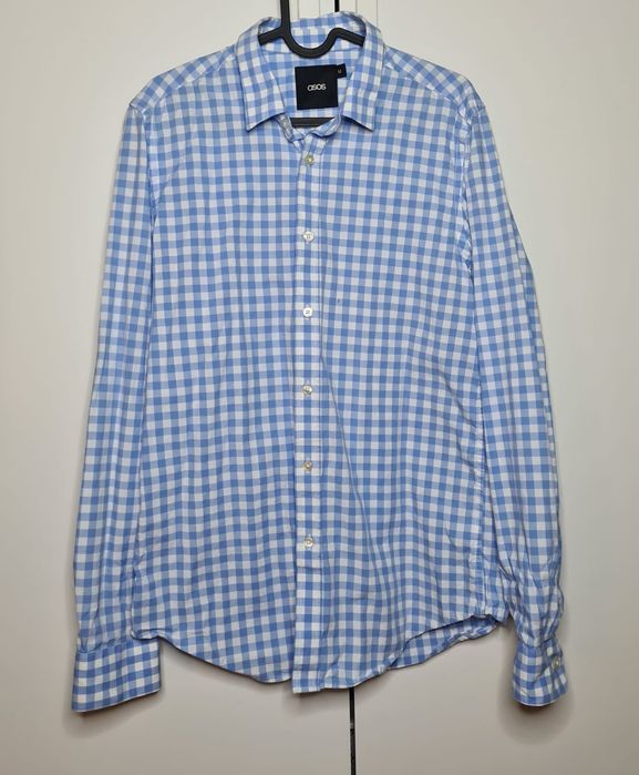 ASOS męska koszula w kratkę M biało- niebieska casual