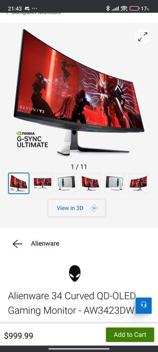 Monitor QD-OLED Alienware AW3423DW 175Hz G-Sync Ultimate HDR OKAZJA!!!