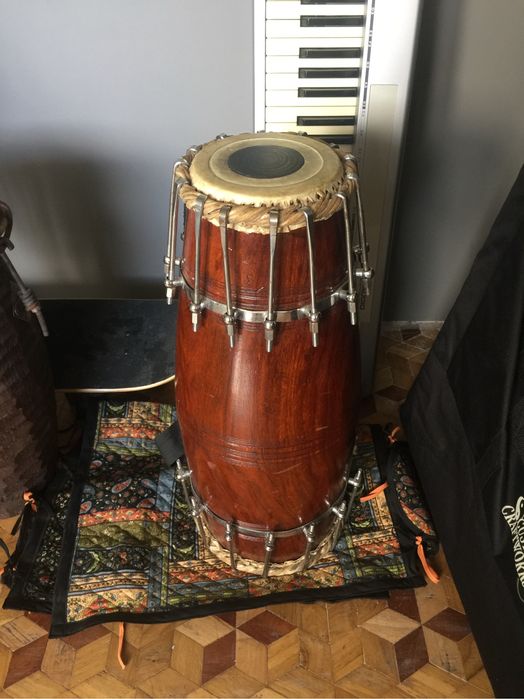 Bęben indyjski Mridangam / Pakhawaj drewniany.