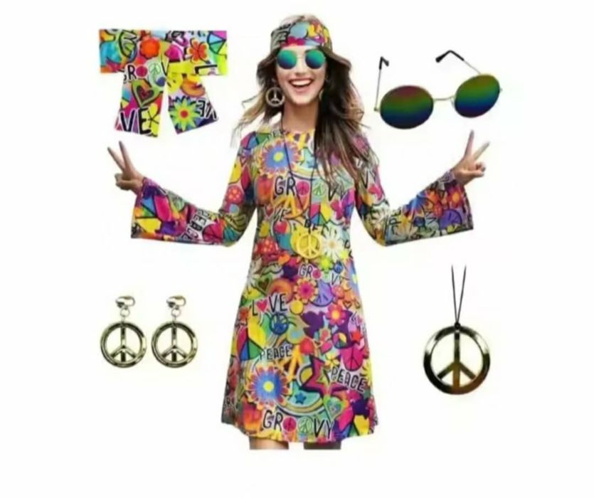 Strój na karnawał przebieranki lata 70  hipiska
