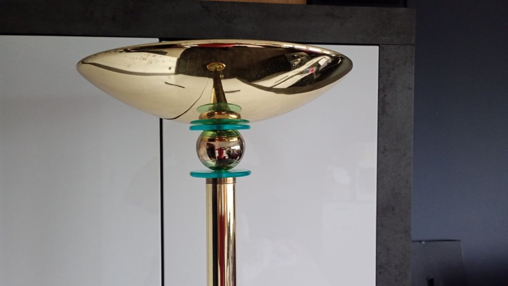 Lampa podłogowa drewniana metalowa  prl abażur loft vintage