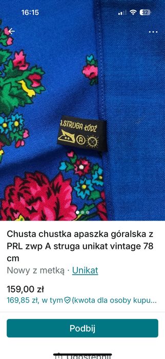 Chustka apaszka goralska z PRL zwp A Struga welna