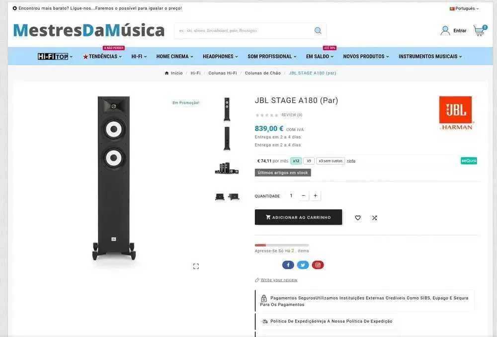 colunas de chao de topo - JBL stage A180 - novas