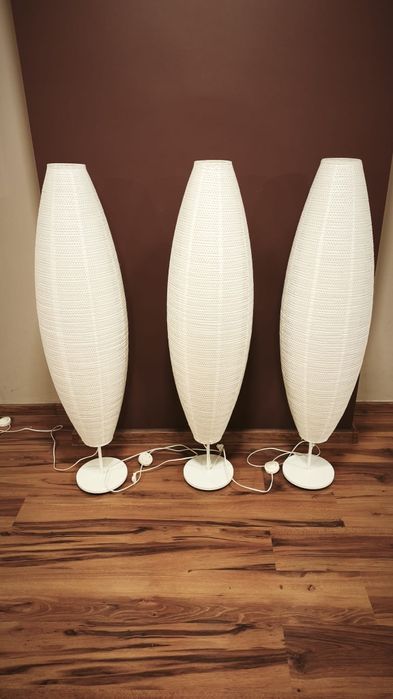 Zestaw trzech lamp Ikea Solleftea lampa podłogowa owalna biała abażur