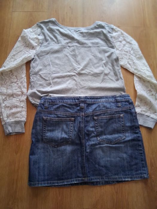 Zestaw mix spódniczka mini jeans bluzka retro style 40-L