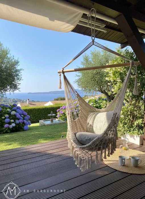 Krzesło brazylijskieMAKRAMA Fotel wiszący RĘCZNIE PLECIONY Leżak hamak