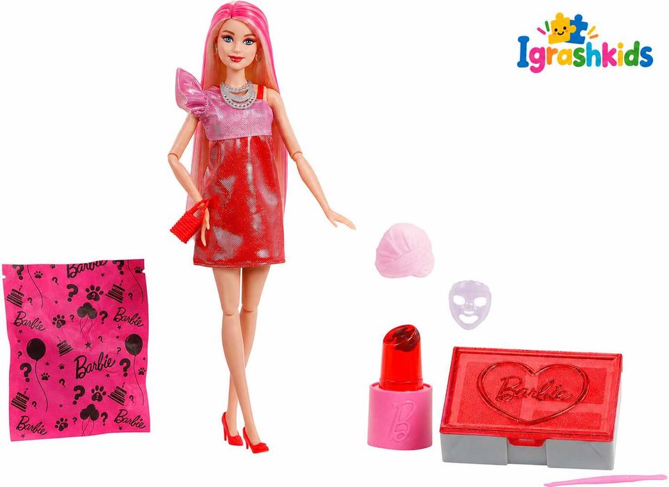 Лялька Barbie  Party Unboxed  Барбі Бьюті-вечірка у рожево-червоних тонах (JFY68)
