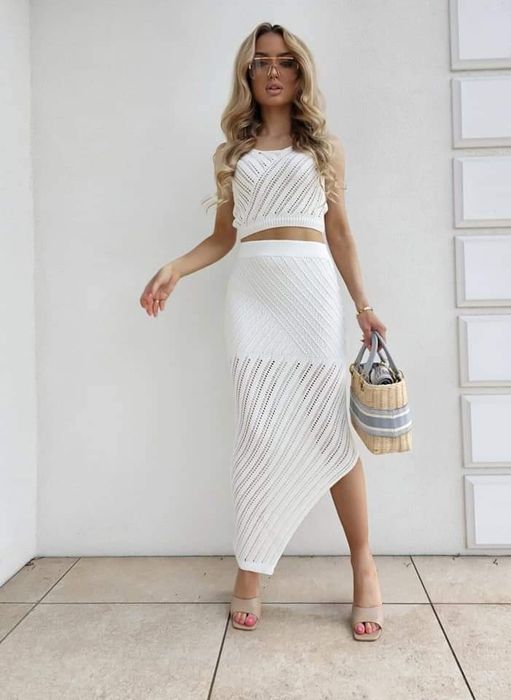 Komplet Havana By Me Uni biały spódnica top boho