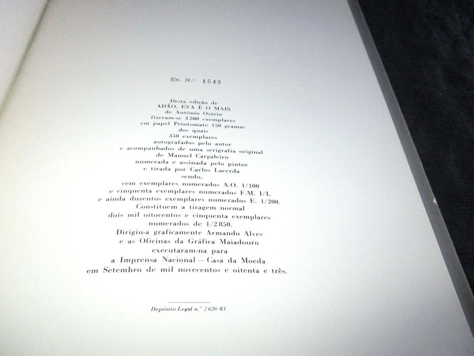 Livro Adão Eva e o Mais António Osório Manuel Cargaleiro Numerado