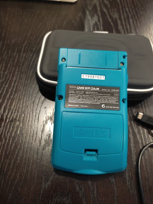Conjunto Gameboy Color azul com cabo link carregador e bolsa de proteção