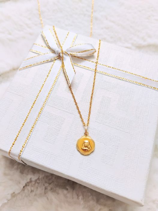 Złoty naszyjnik z medalikiem Maryja próba 585