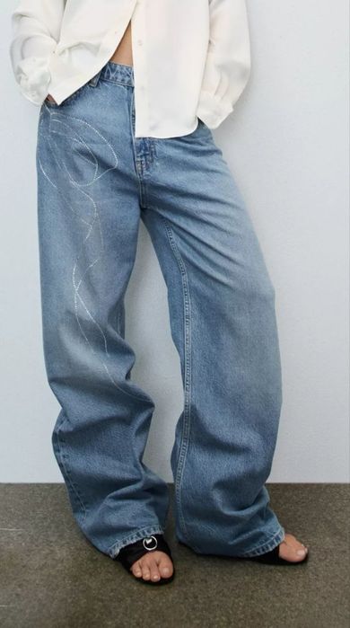 Джинси з камінчиками Zara M 38 L 40 Xl 42