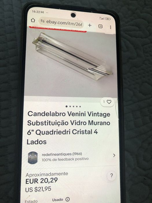Candelabro Venini Vintage Substituicao Vidro Murano
