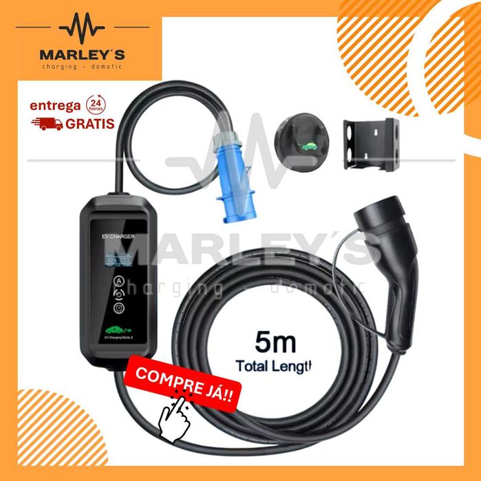 Carregador Portátil 7 kw - 32A - c/ Suporte Parede  Veiculos Eletricos64738600540418120
