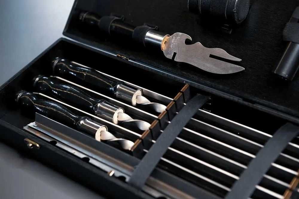 Шашлычный набор. Мангал, шампуры в деревянном чемодане. Подарок. №2