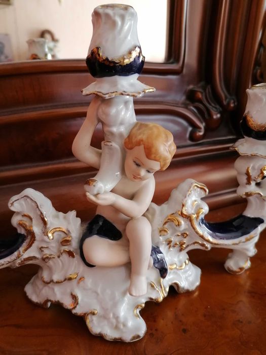 Фарфоровая статуэтка, канделябр, подсвечник, Путти, (Румыния)