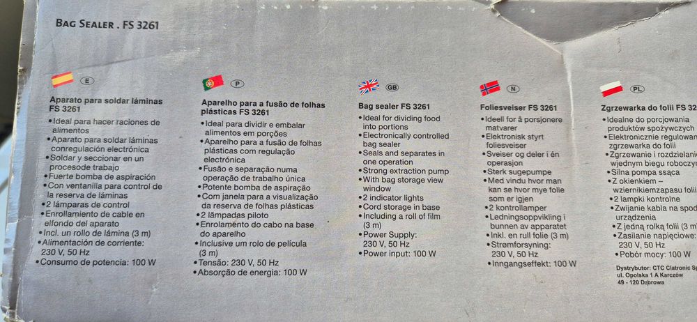 Máquina de Selar a vácuo Clatronic Bag Sealer FS 3261