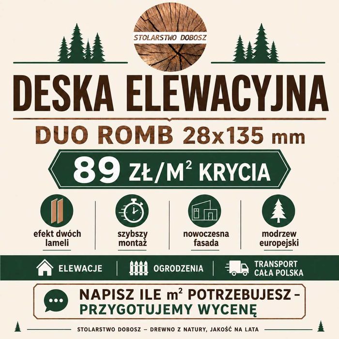 Deska elewacyjna DUO ROMB modrzew 28x135 mm | Producent