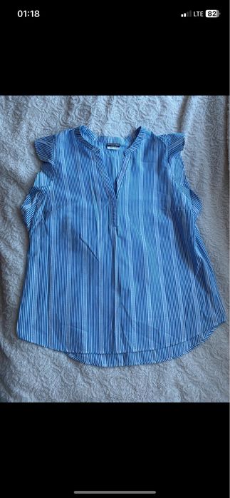 Elegancka koszula w paski biały niebieski dekolt serek V XXL 44