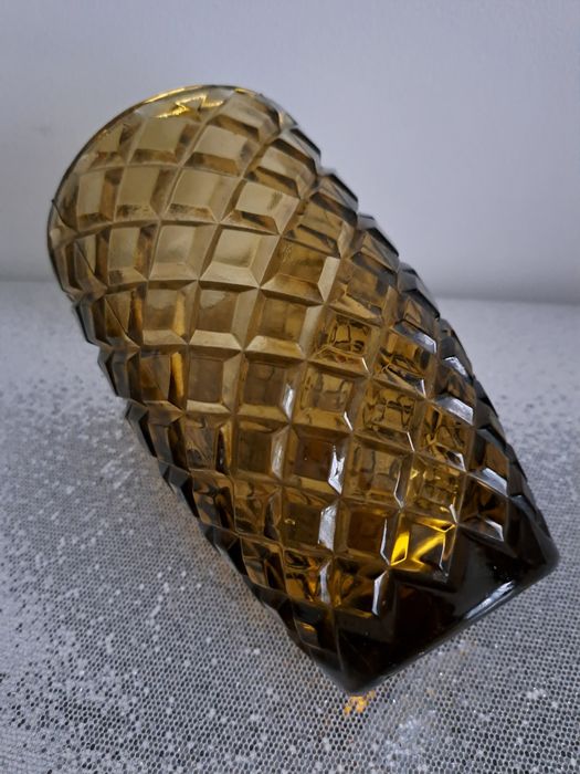 Designerski szklany wazon optyczny z czasów PRL