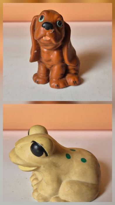 Dwie stare gumowe zabawki PRL komplet  pies i żaba (33