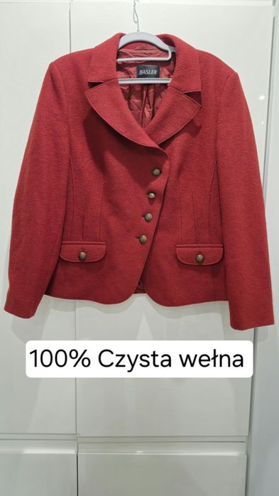 Wełniana czerwona  Marynarka Basler 42 100% schurwolle