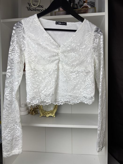 Кружевной кроп топ fb sister размер м белый