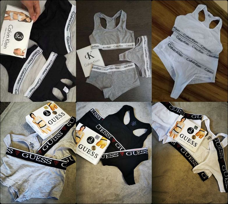 S M L XL 3pak Majtki Stringi Komplet Damskie Calvin Klein Guess