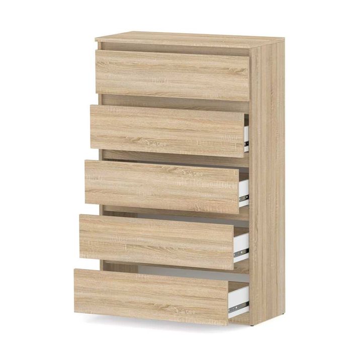 Komoda Wysoka Do Salonu 70cm Nowoczesna Szafka 5 Szuflad Drewniana