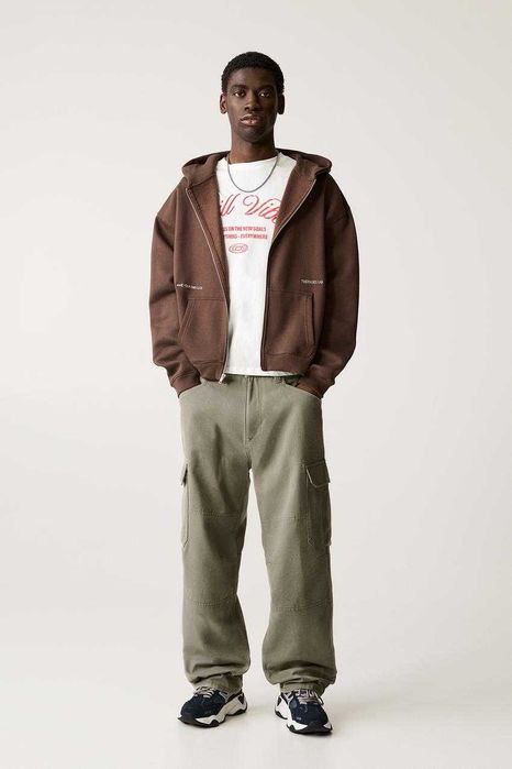 Штани карго PULL&BEAR Baggy Fit (M) Чоловічі Широкі Мішкуваті Хакі На Осінь Нові