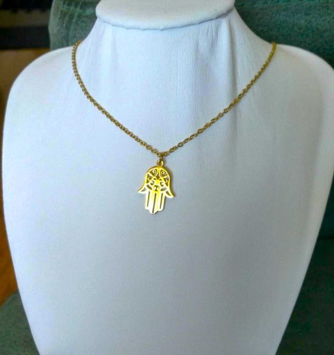 Colar Aço c/ Mão de Fátima NOVO  -  SALDO