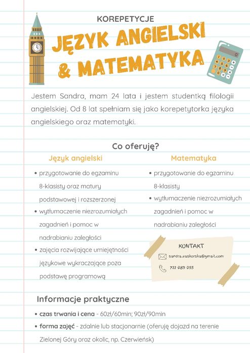 Korepetycje język angielski i matematyka