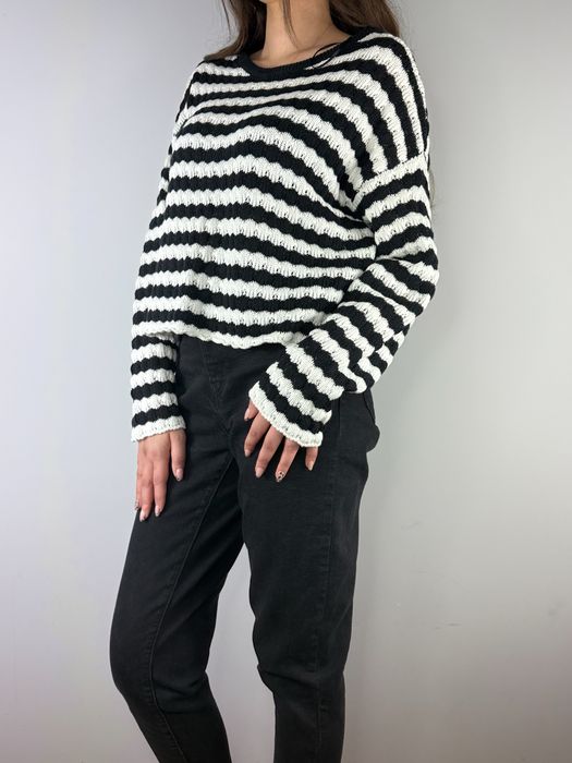 Czarny bialy bawelniany sweter w paski pasiak Rainbow rozmiar 40/42