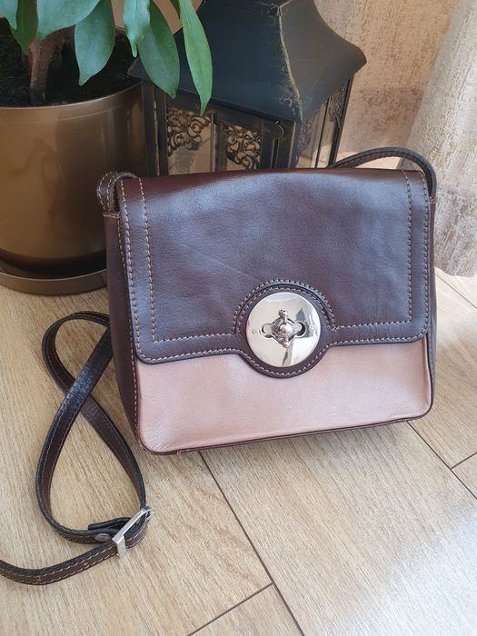 Torebka damska brąz z beżem skórzana