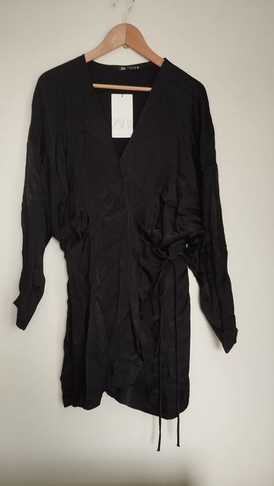 Elegancka sukienka Zara L wiązana wiskoza czarna