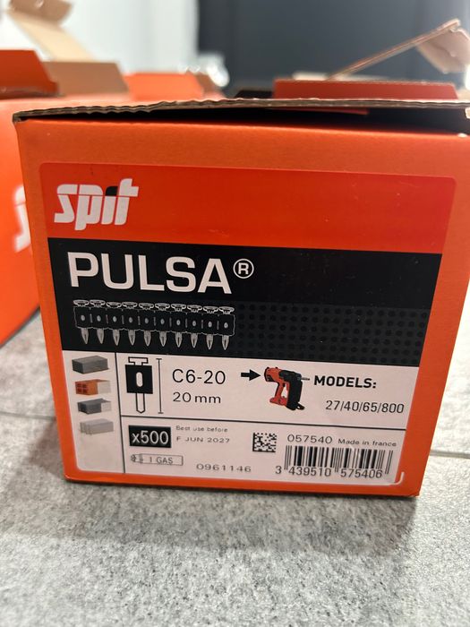 12 szt Gaz Spit Pulsa + kołki c6-20 20mm