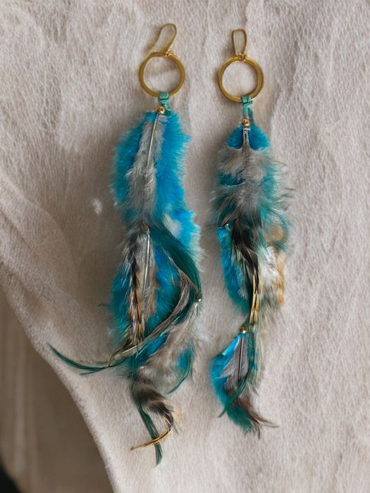 Kolczyki India Bohemian -  zjawiskowe Pióra ze zdobieniami, Turquoise