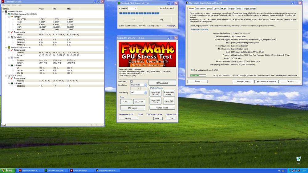 Org Win XP, Komputer PC Athlon X2 5000+, 4 GB DDR2, 120GB SSD
