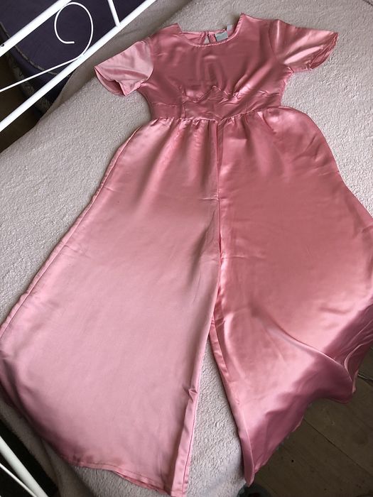 Kombinezon satynowy różowy/Petite z szerokimi nogawkami XS/34, Asos
