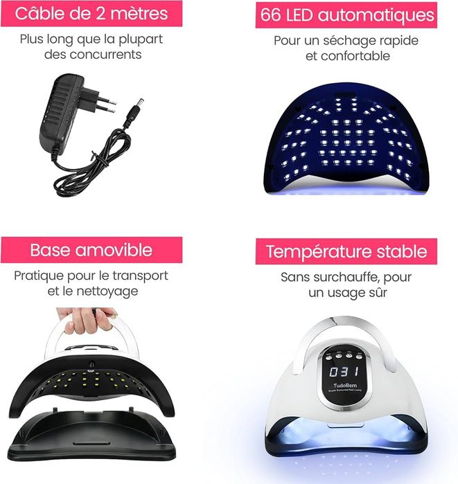 TudoBem Profesjonalna lampa UV do paznokci żelowych, UV LED